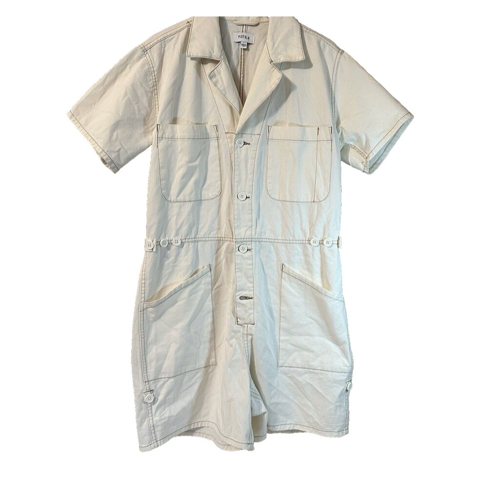 Pistola romper Women's cream Grover Short Sleeve Field Worker button Large